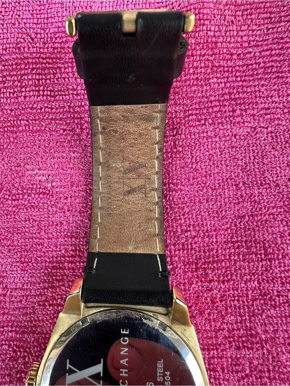 Armani Exchange Gold Case Black Dial Watch with Red Seconds Hand